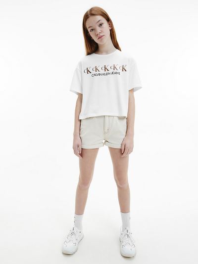 Calvin Klein Ruhák HU916034 | Calvin Klein Organic Cotton Metallic Logo Lány Póló Világos Fehér